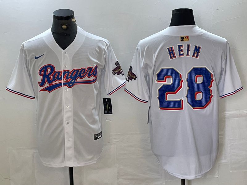Men Texas Rangers 28 Heim White Champion Game Nike 2024 MLB Jersey style 1